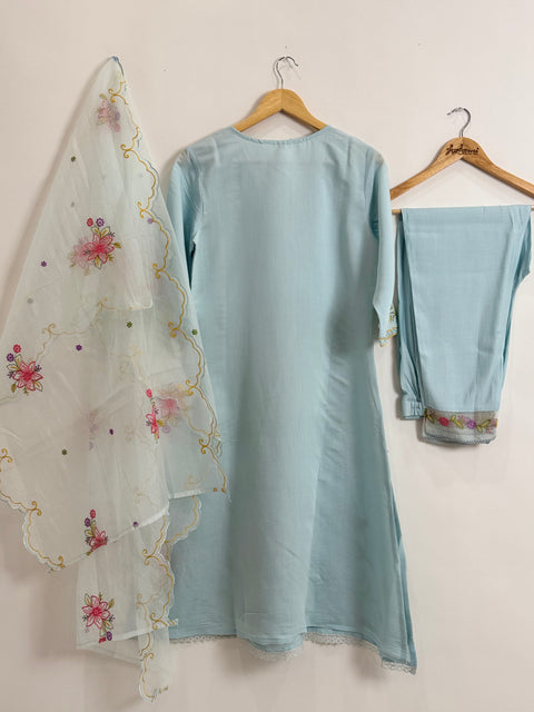 Icy Blue Kurta, Pants and Dupatta Set