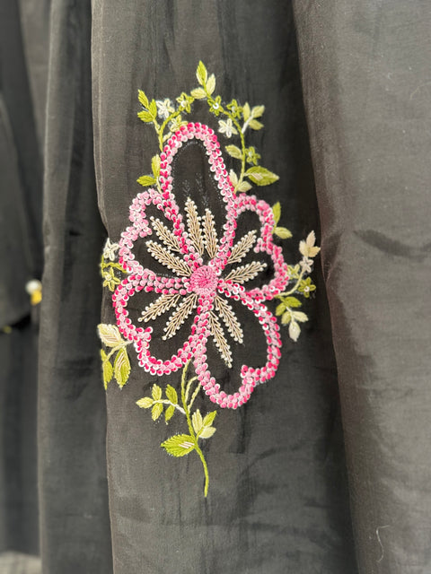 Black Kurta, Pants and Dupatta Set