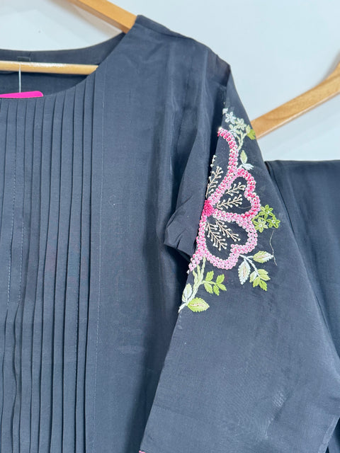 Black Kurta, Pants and Dupatta Set