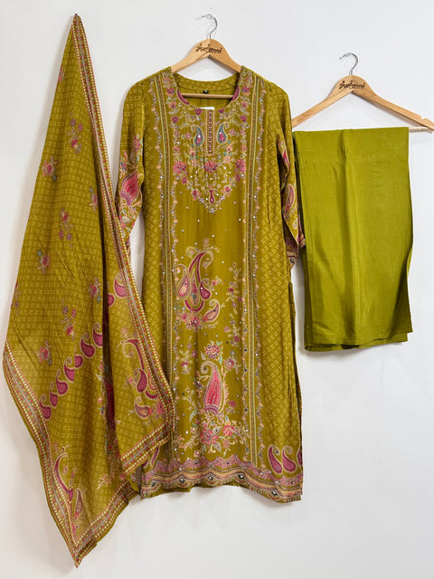 Mehandi Green Kurta, Pants and Dupatta Set