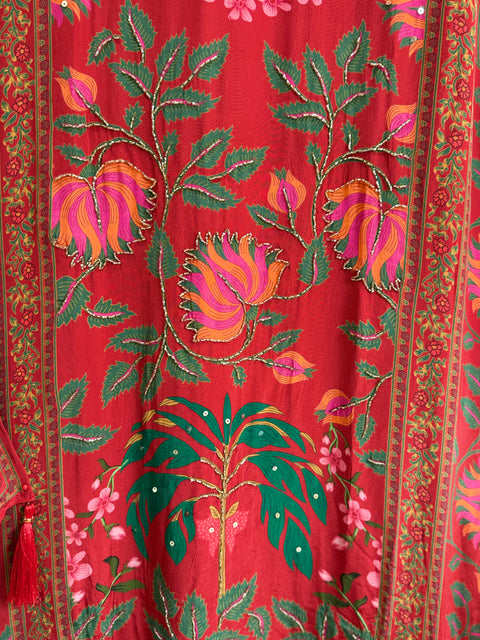 Red Kurta, Pants and Dupatta Set