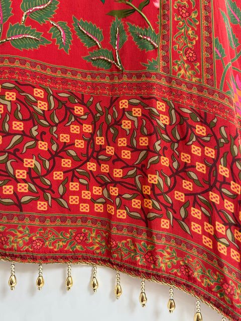 Red Kurta, Pants and Dupatta Set