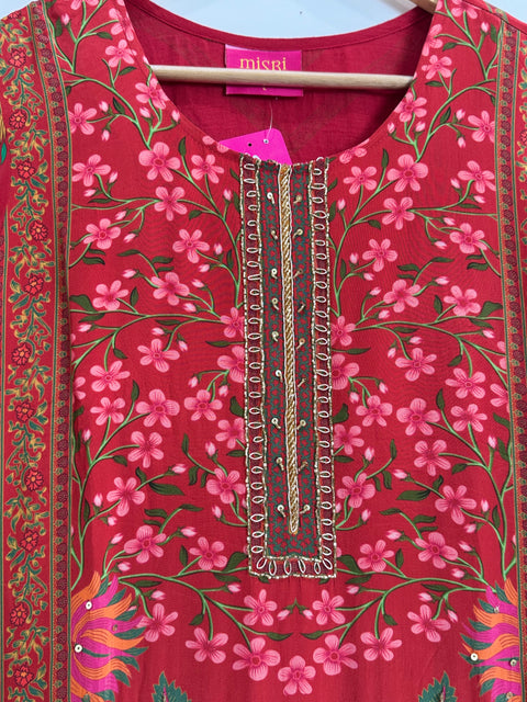Red Kurta, Pants and Dupatta Set