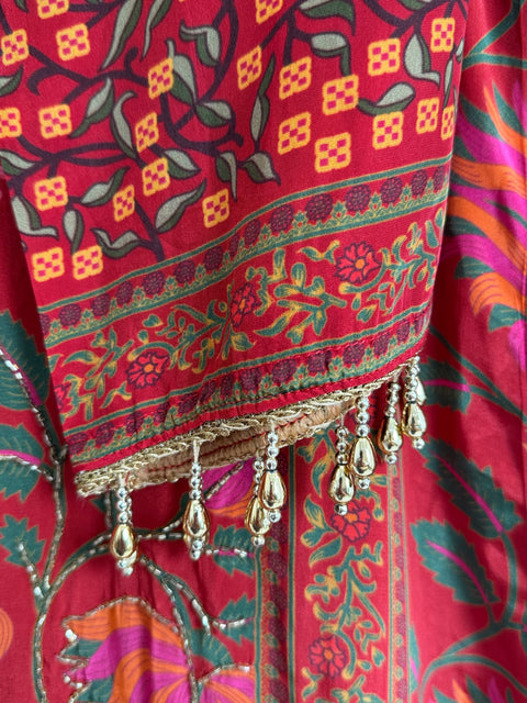 Red Kurta, Pants and Dupatta Set