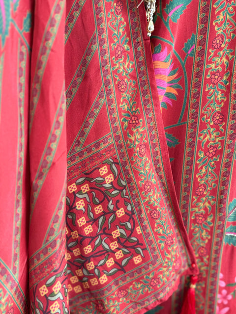 Red Kurta, Pants and Dupatta Set