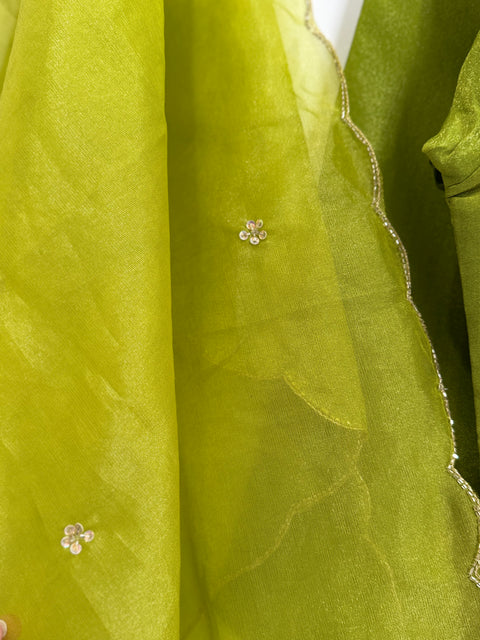 Green Kurta, Pants and Dupatta Set