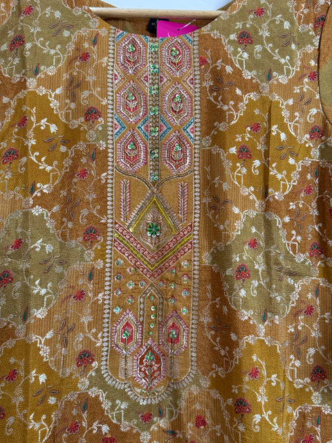Mustard Multi Kurta, Pants and Dupatta Set