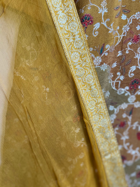 Mustard Multi Kurta, Pants and Dupatta Set