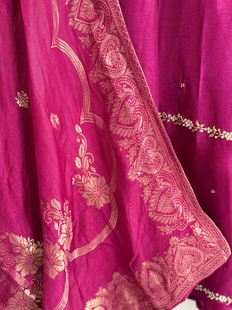 Deep Magenta Kurta, Pants and Dupatta Set