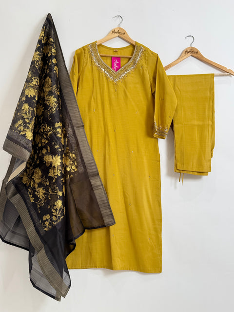 Mustard Yellow Kurta, Pants and Dupatta Set