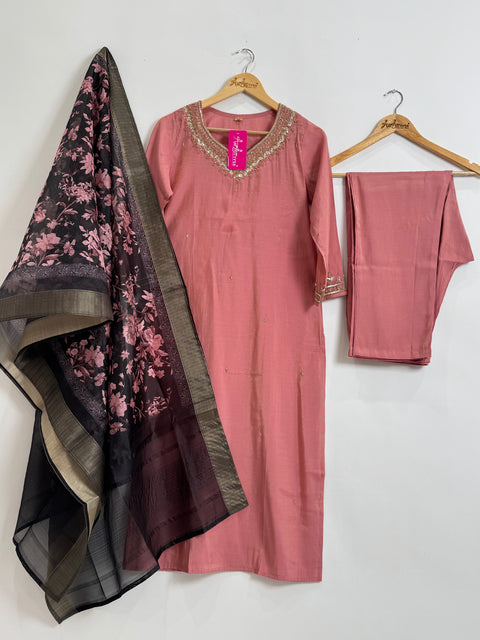 Peach Kurta, Pants and Dupatta Set