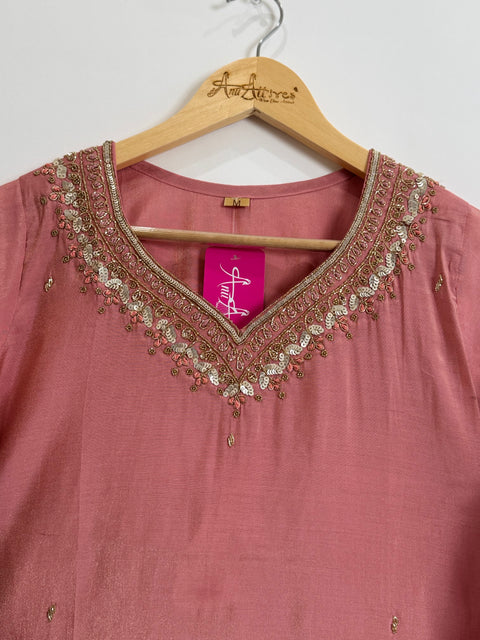 Peach Kurta, Pants and Dupatta Set