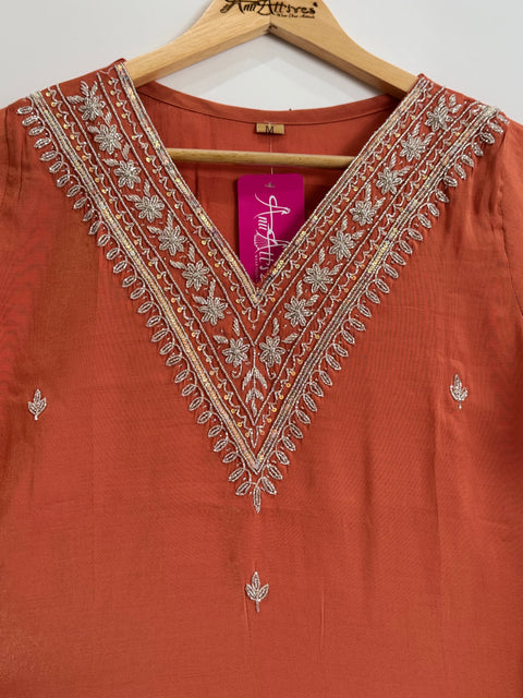 Orange Kurta, Pants and Dupatta Set