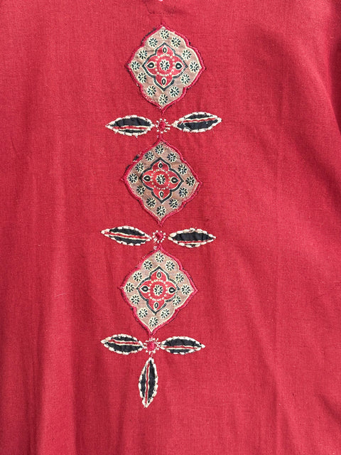 Maroon and Black Kurta, Pants and Dupatta Set
