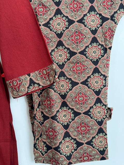 Maroon and Black Kurta, Pants and Dupatta Set