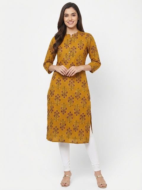 Mustard cotton Straight Kurti