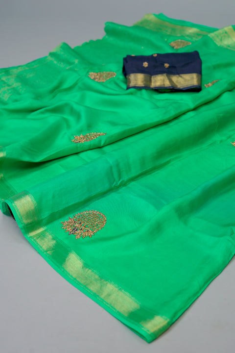 Rama Green Moonga Silk Saree