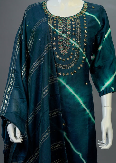Peacock Blue Kurta, Pants and Dupatta set