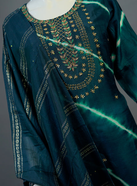 Peacock Blue Kurta, Pants and Dupatta set