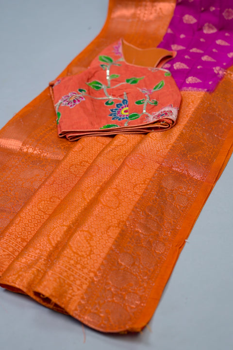 Purple and Orange Tussar Saree