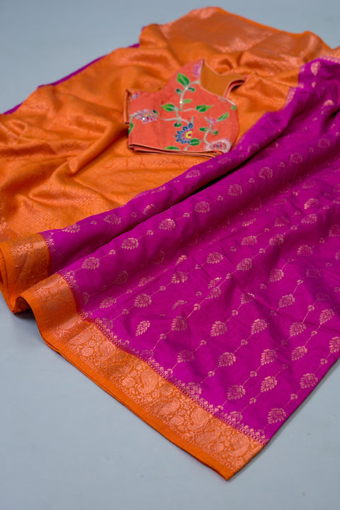 Purple and Orange Tussar Saree