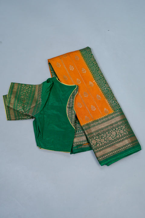 Mustard and Green Tussar Saree