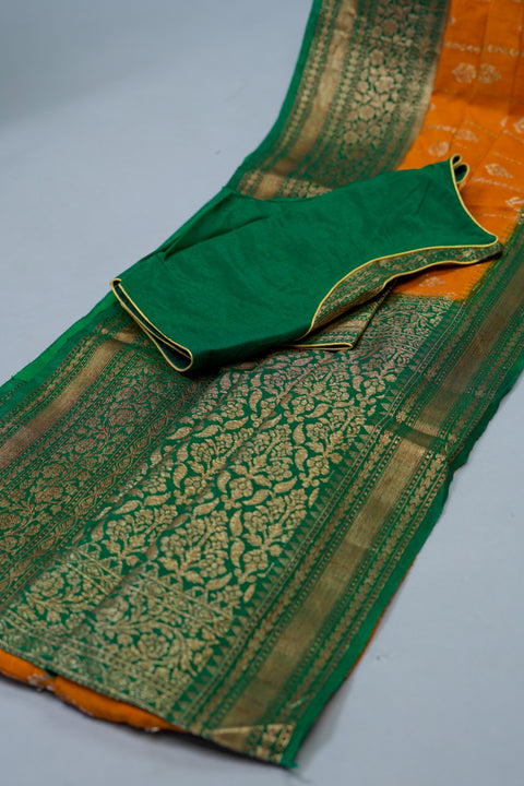 Mustard and Green Tussar Saree