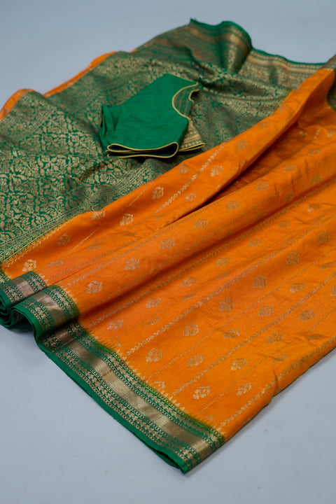 Mustard and Green Tussar Saree