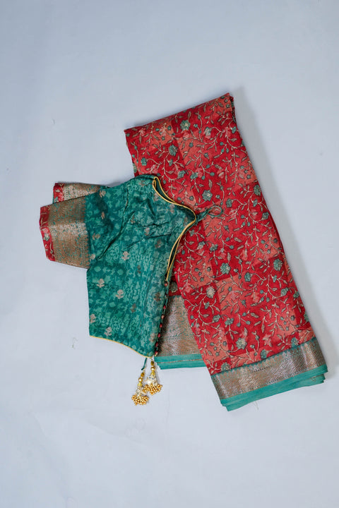 Rust & Green Chanderi Cotton Saree
