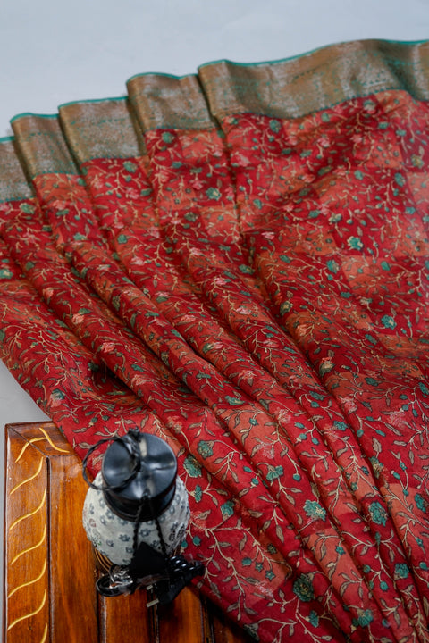 Rust & Green Chanderi Cotton Saree