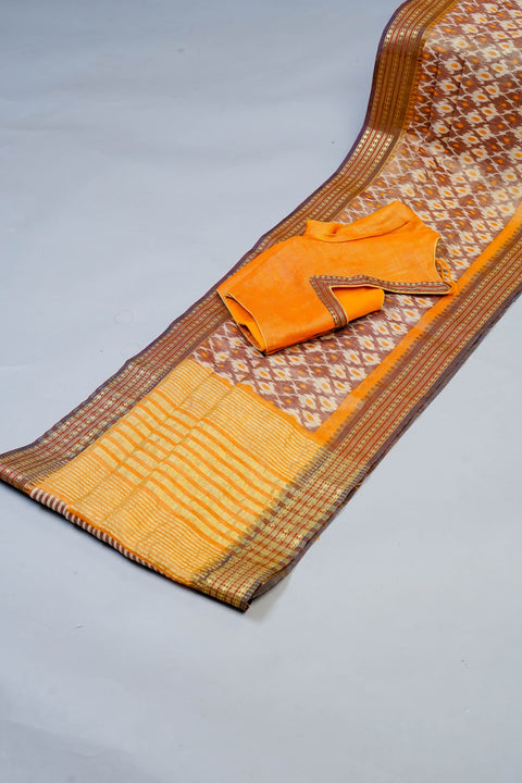 Brown and Yellow Tissue Saree