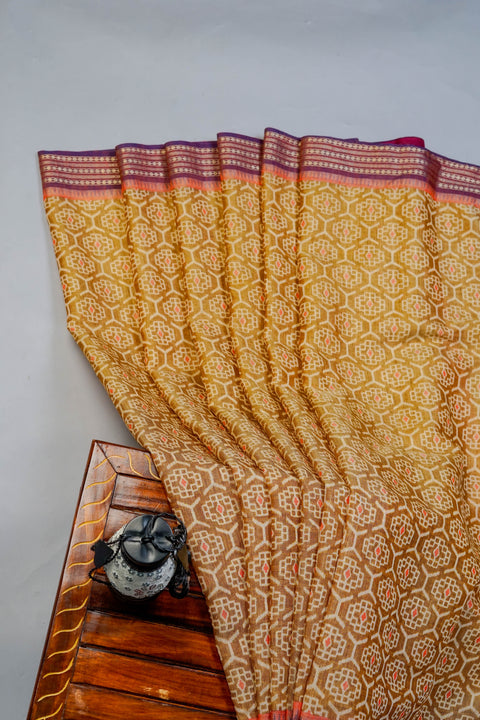 Golden and Orange Linen Saree