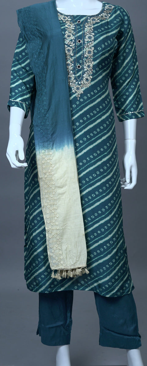 Peacock Blue Kurta, Pants and Dupatta set