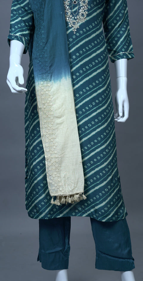 Peacock Blue Kurta, Pants and Dupatta set