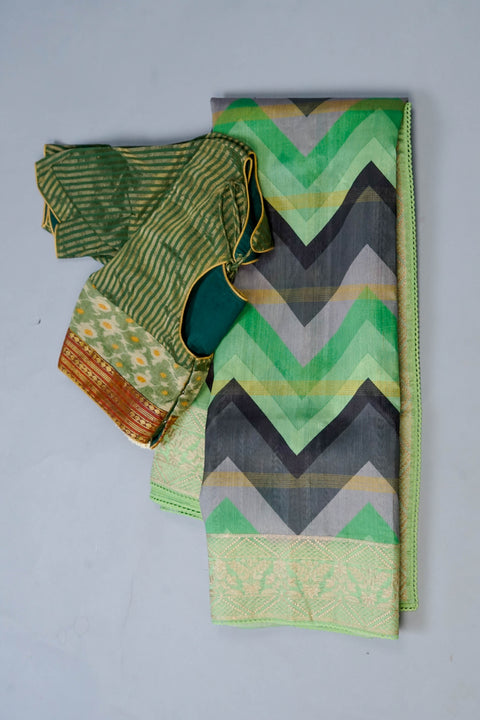 Green and Black Tussar Saree