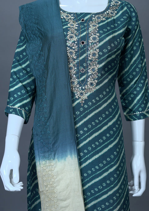 Peacock Blue Kurta, Pants and Dupatta set