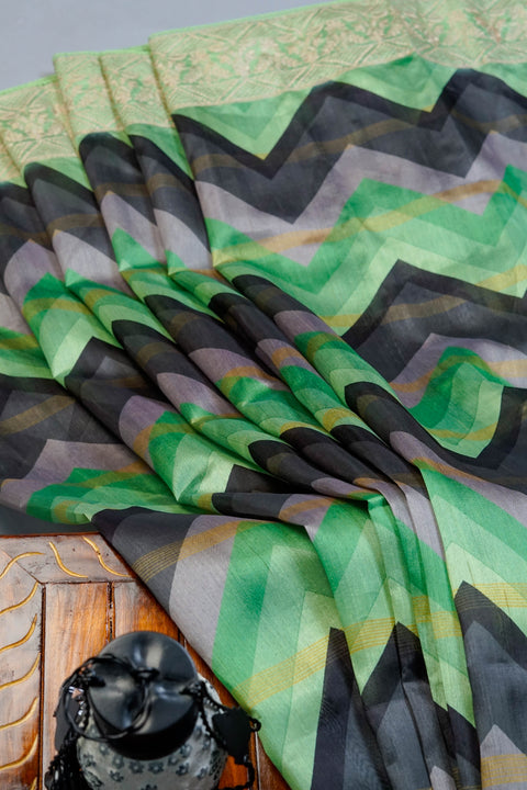 Green and Black Tussar Saree