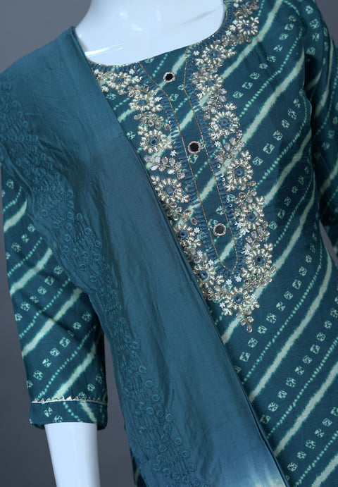 Peacock Blue Kurta, Pants and Dupatta set