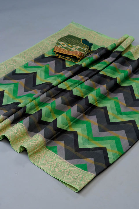 Green and Black Tussar Saree