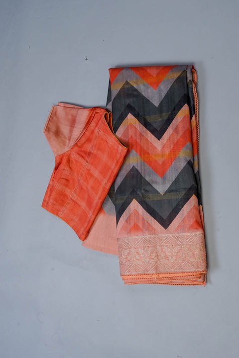 Orange and Black Tussar Saree
