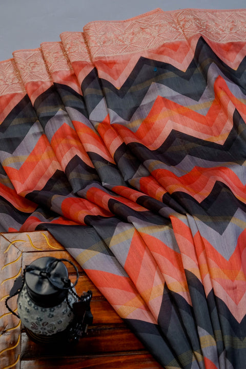 Orange and Black Tussar Saree