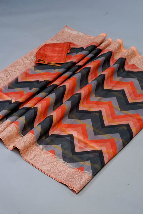 Orange and Black Tussar Saree