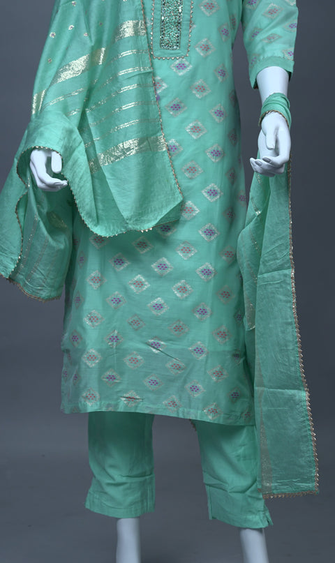 Sea Green Kurta, Pants and Dupatta set