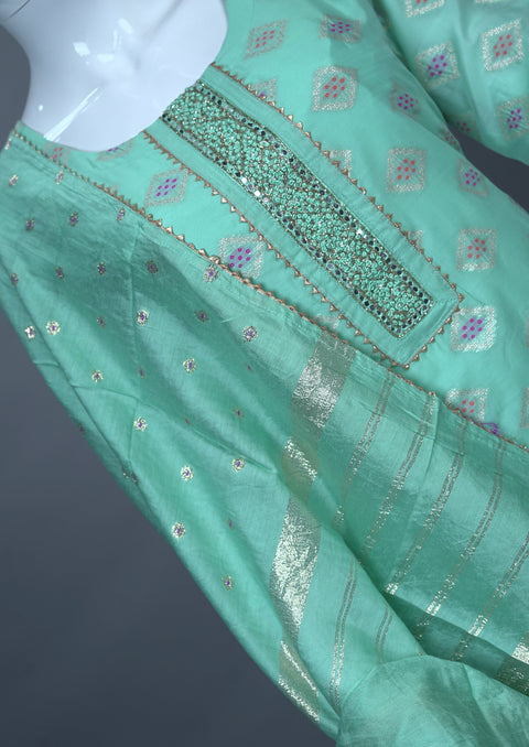 Sea Green Kurta, Pants and Dupatta set