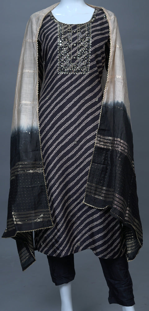 Black Embroidery Kurta, Pants and Dupatta set
