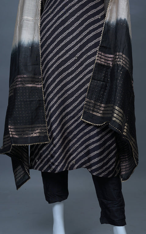 Black Embroidery Kurta, Pants and Dupatta set