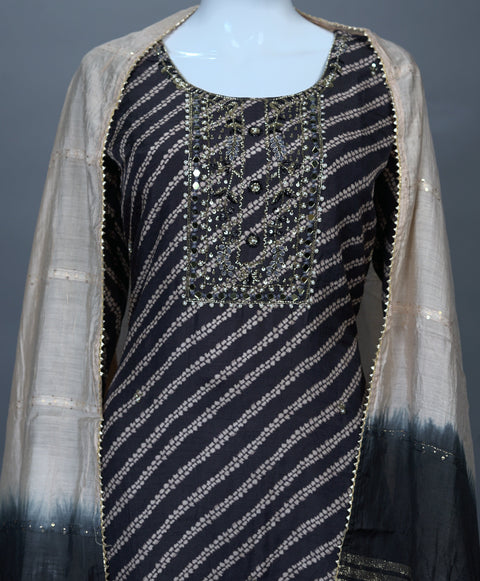 Black Embroidery Kurta, Pants and Dupatta set