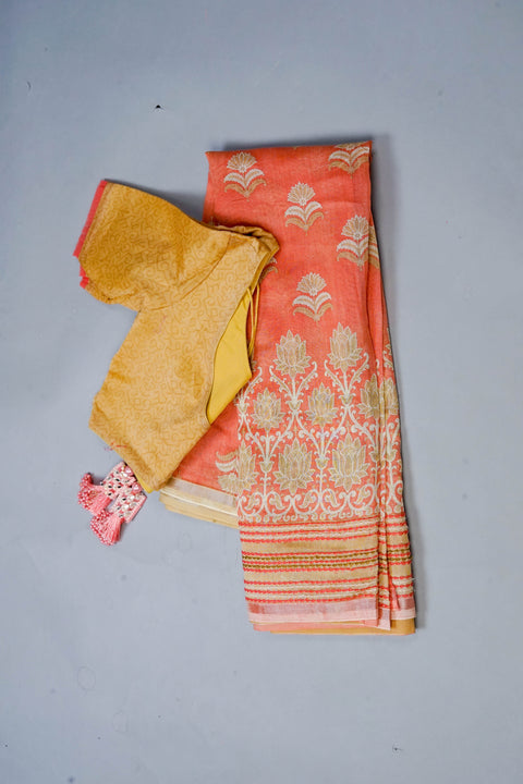 Orange Chanderi Cotton Saree