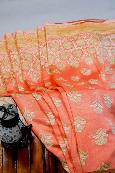Orange Chanderi Cotton Saree