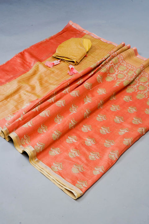 Orange Chanderi Cotton Saree